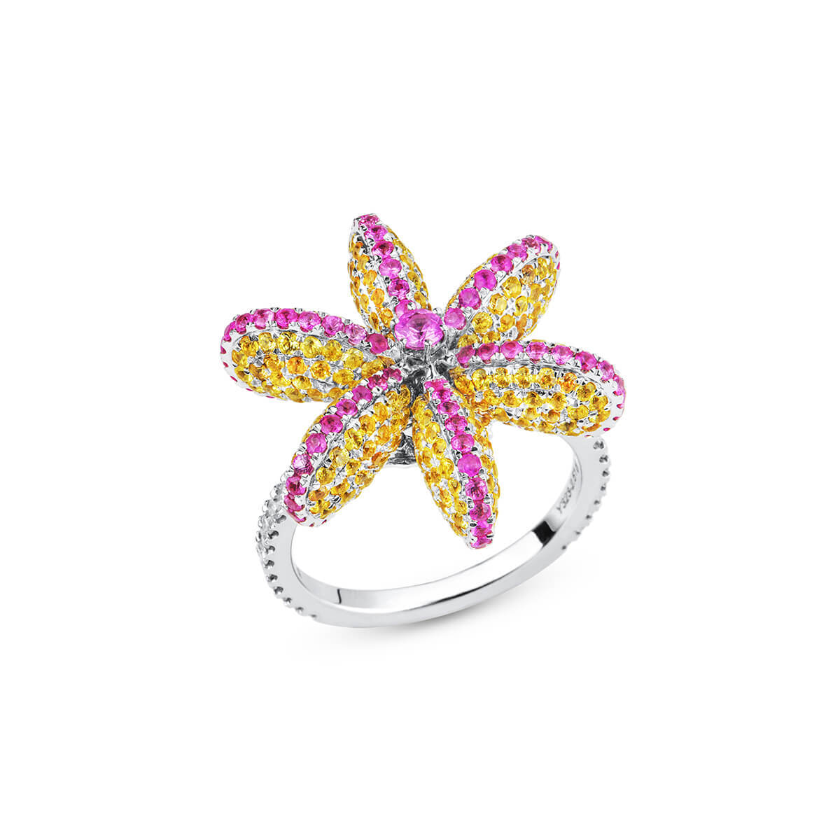 Natural 3.71 Ct. TW Pink & Yellow Sapphire Flower Ring, 18K White Gold