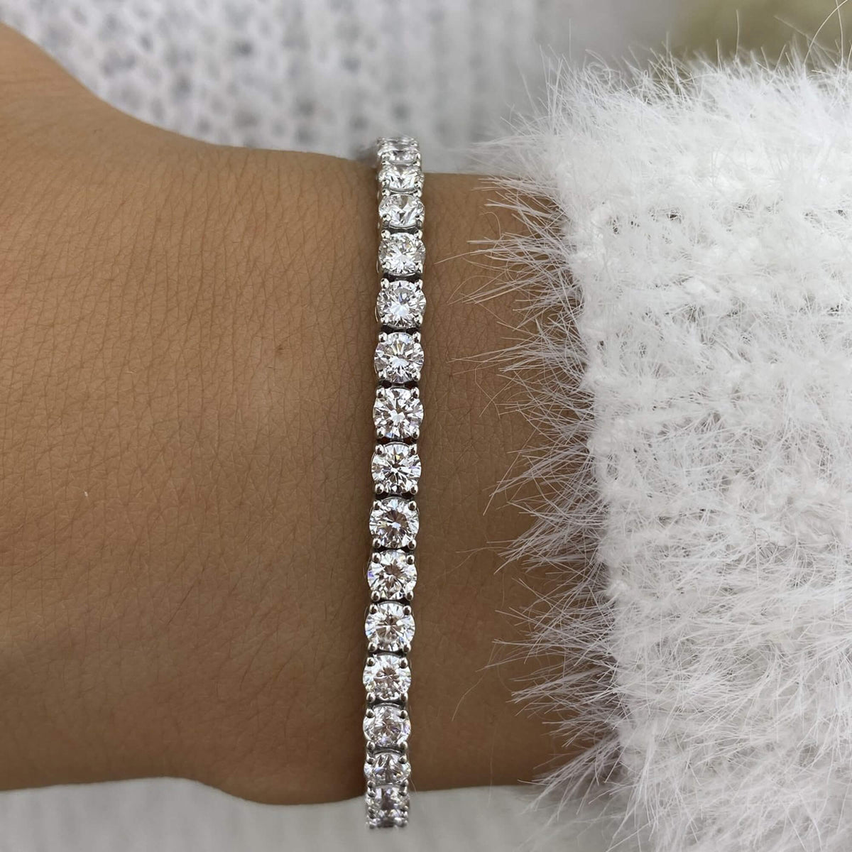 Natural 5.35 Ct. TW Diamond Tennis Bracelet, 14K White Gold