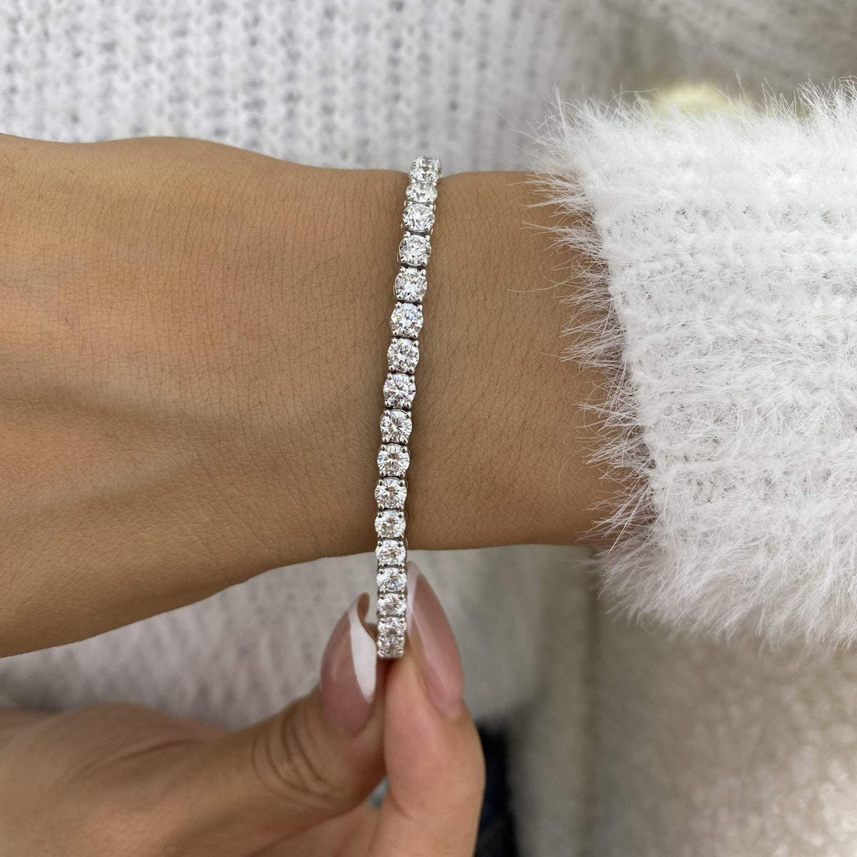 Natural 8.48 Ct. TW Diamond Tennis Bracelet, 14K White Gold