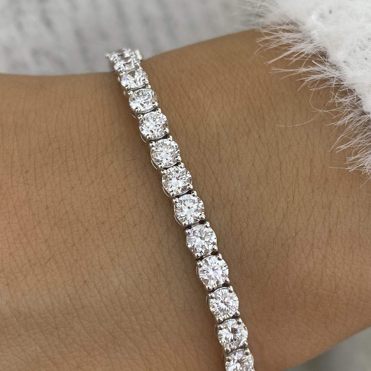 Natural 7.56 Ct. TW Diamond Tennis Bracelet, 14K White Gold
