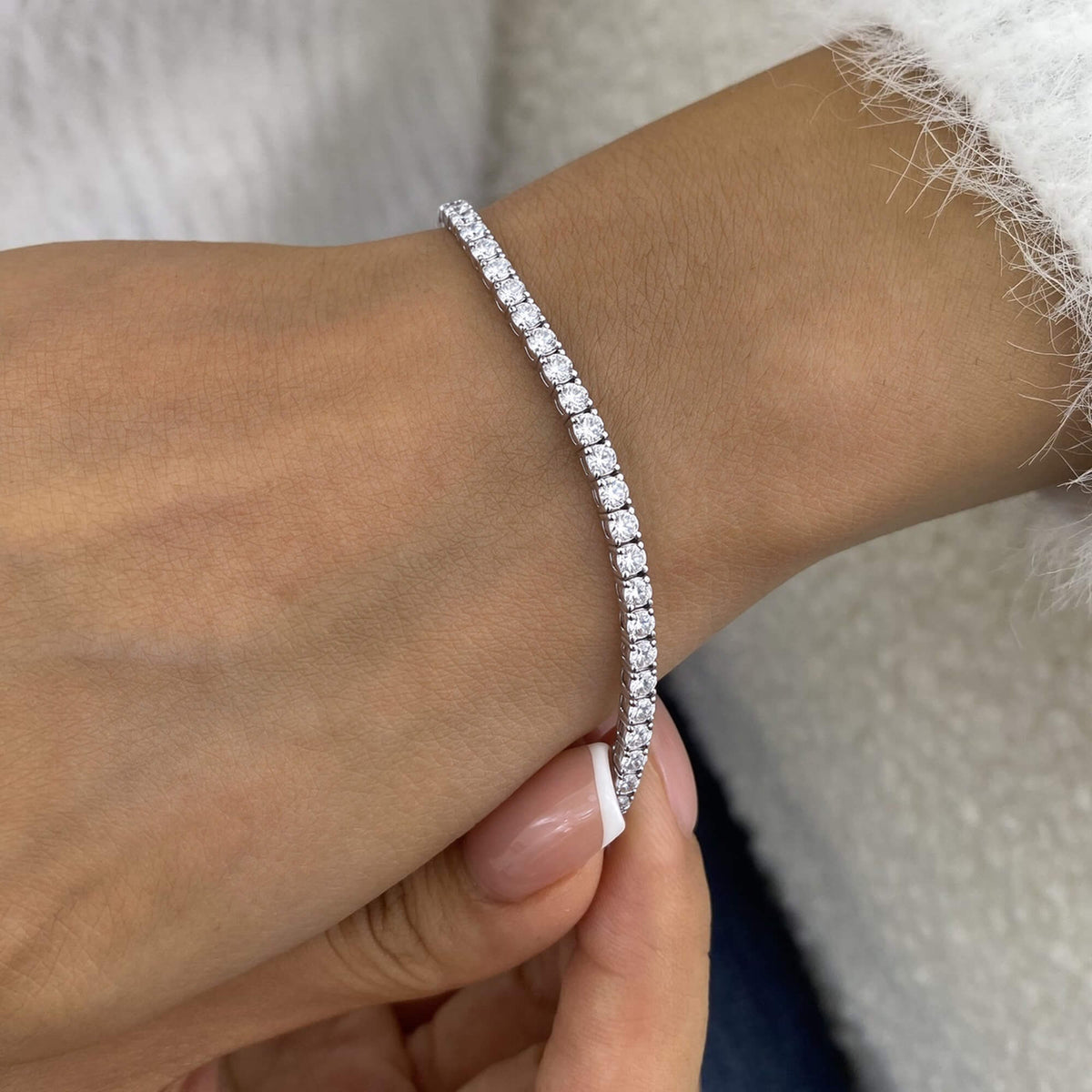 Natural 7.60 Ct. TW Diamond Tennis Bracelet, 14K White Gold