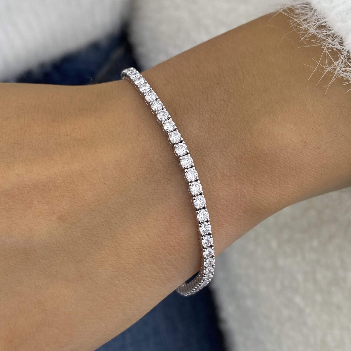Natural 7.10 Ct. TW Diamond Tennis Bracelet, 14K White Gold