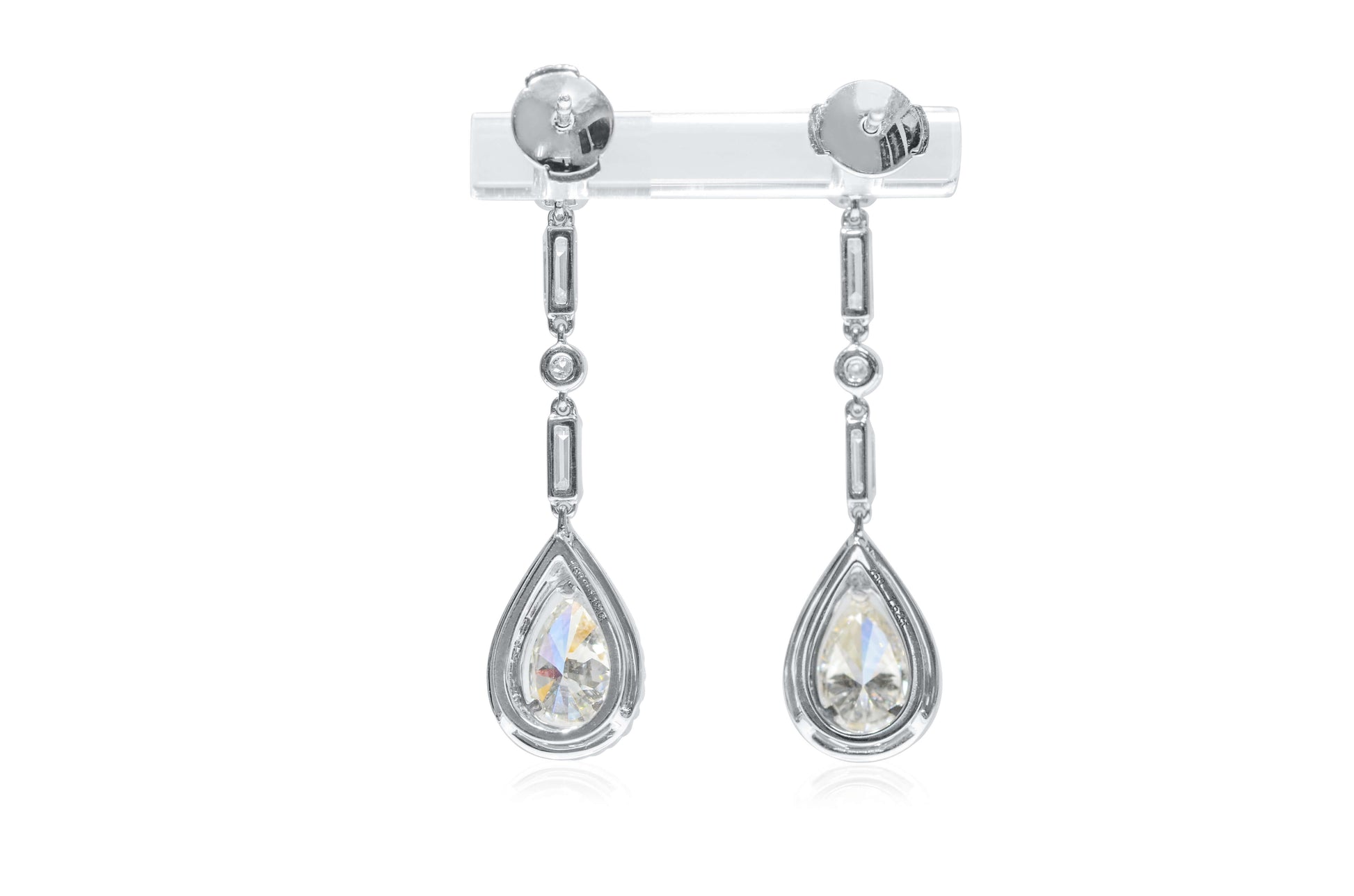 Natural 2.73 Ct. TW Pear-Cut Diamond Double Halo Drop Earrings, 18K White Gold