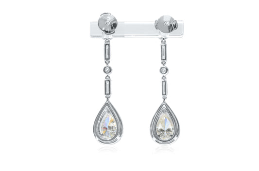 Natural 2.73 Ct. TW Pear-Cut Diamond Double Halo Drop Earrings, 18K White Gold