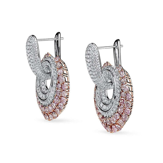 Natural Pink & White Diamond Drop Earrings, 18K White & Rose Gold, 12.80 Ct. TW