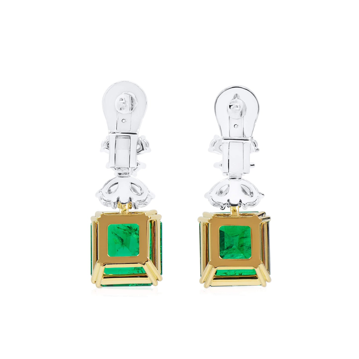 Natural Green Colombia Emerald Earrings, 15.34 Ct. TW, Emerald shape, GRS Certified