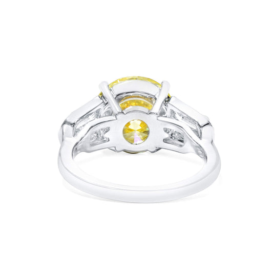 Natural Yellow Diamond Ring with Double Side Stone Diamonds, Round-Cut, 18K White Gold, 1.09 Ct. TW