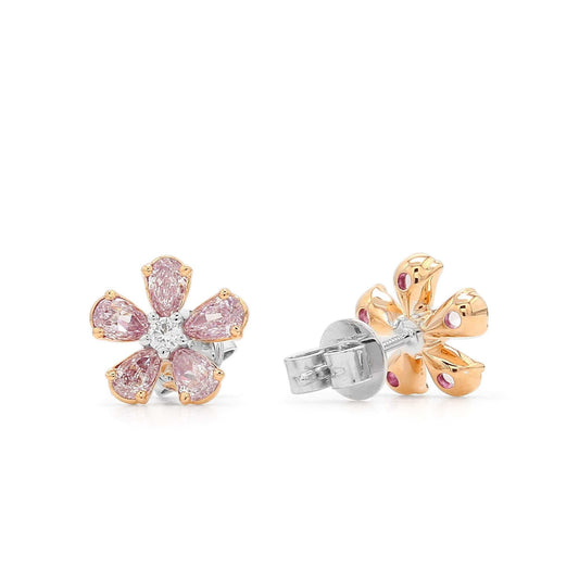 Natural Pink & White Diamond Flower Earrings, 18K White & Rose Gold, 1.00 Ct. TW
