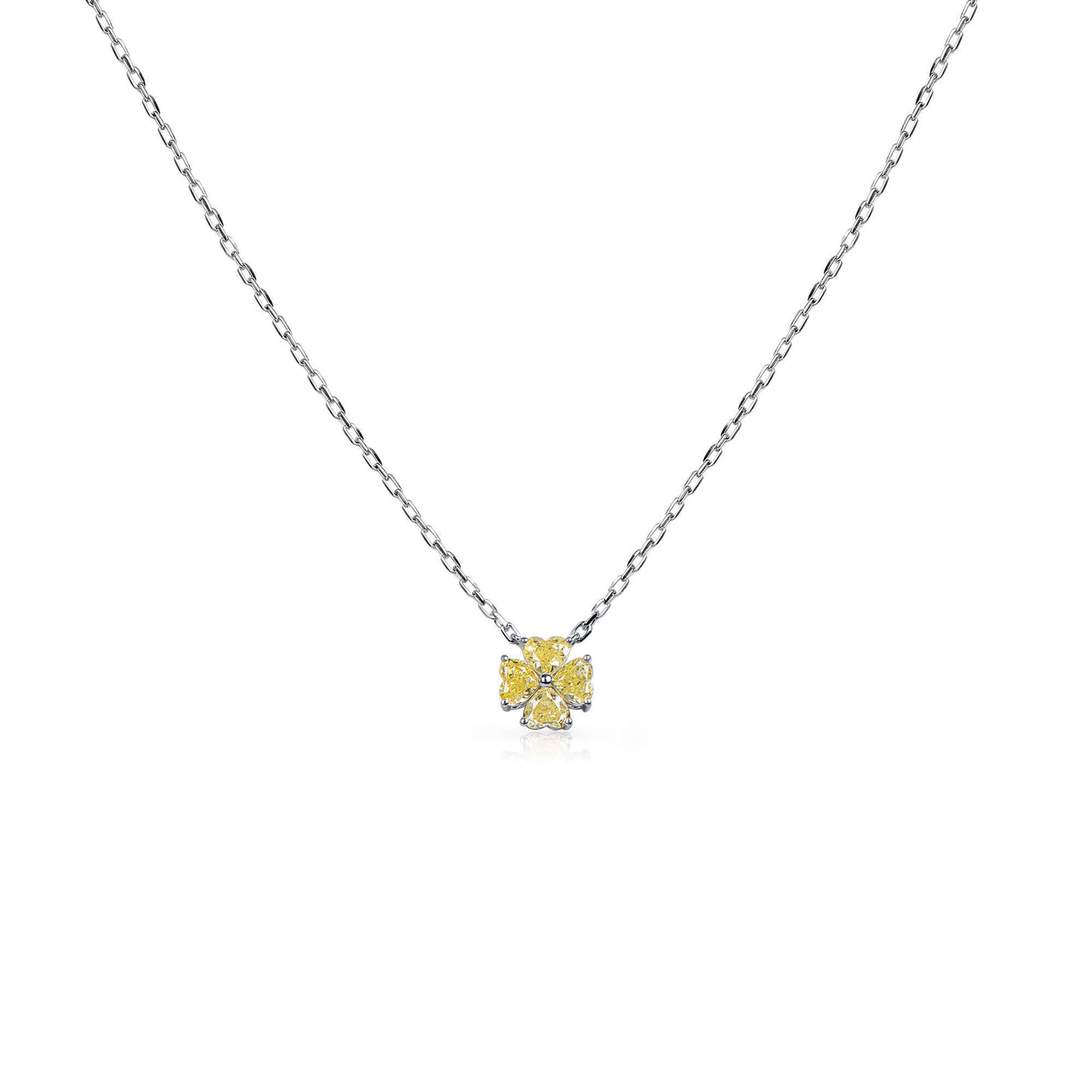 Natural 0.83 Ct. TW Fancy Intense Yellow Heart-Shaped Diamond Clover Pendant, 14K White Gold