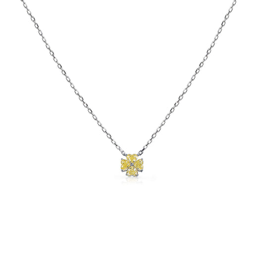 Natural 0.83 Ct. TW Fancy Intense Yellow Heart-Shaped Diamond Clover Pendant, 14K White Gold