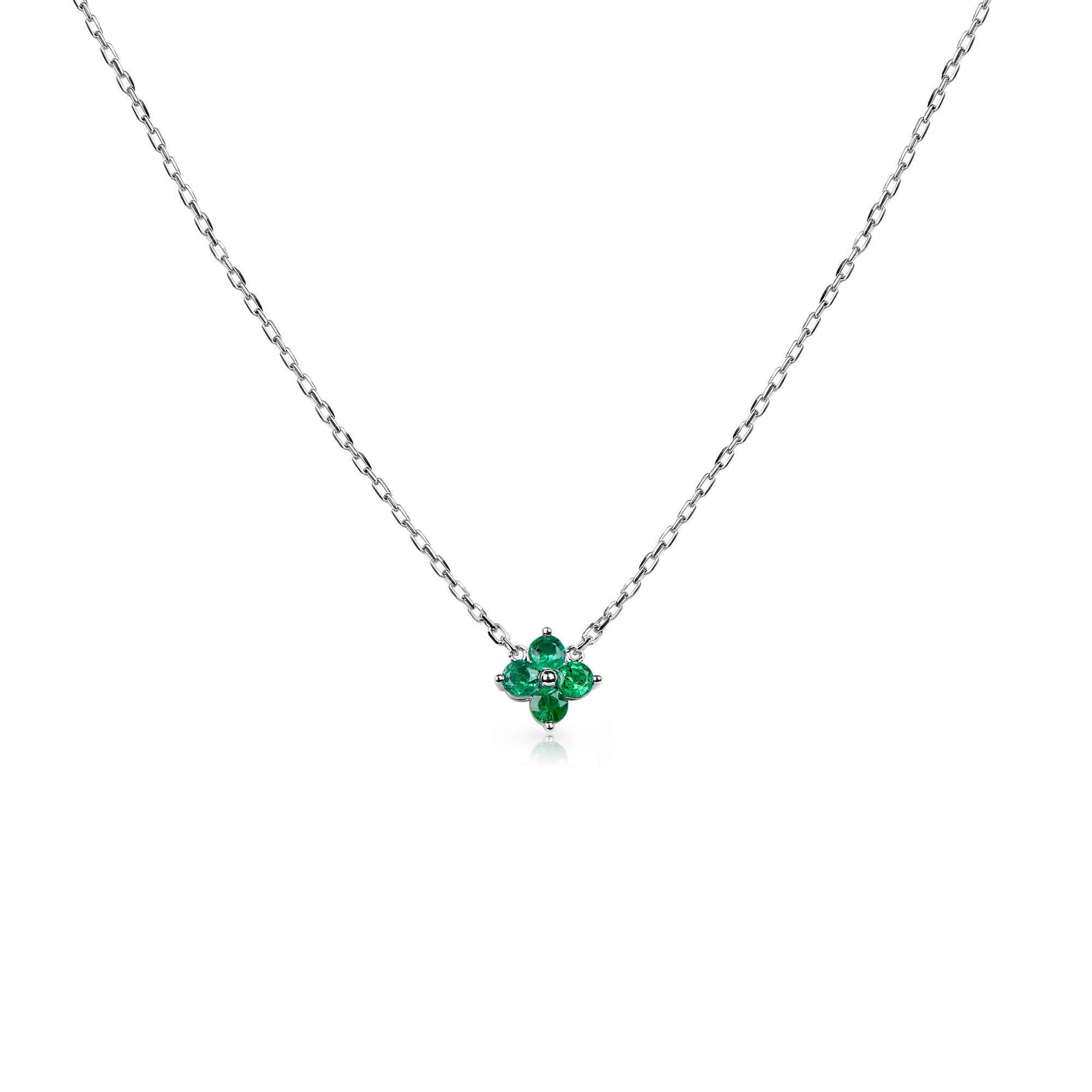Natural 0.44 Ct. TW Emerald Clover Pendant, 14K White Gold