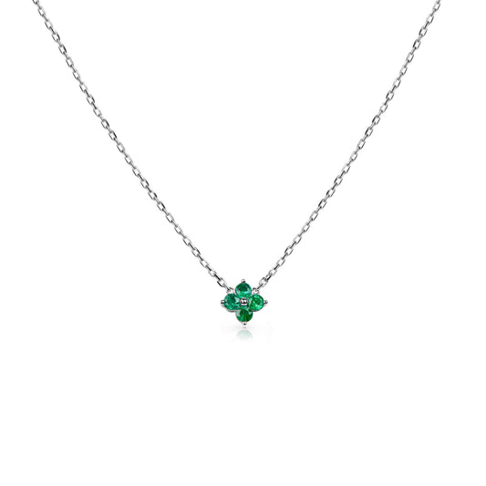 Natural 0.44 Ct. TW Emerald Clover Pendant, 14K White Gold