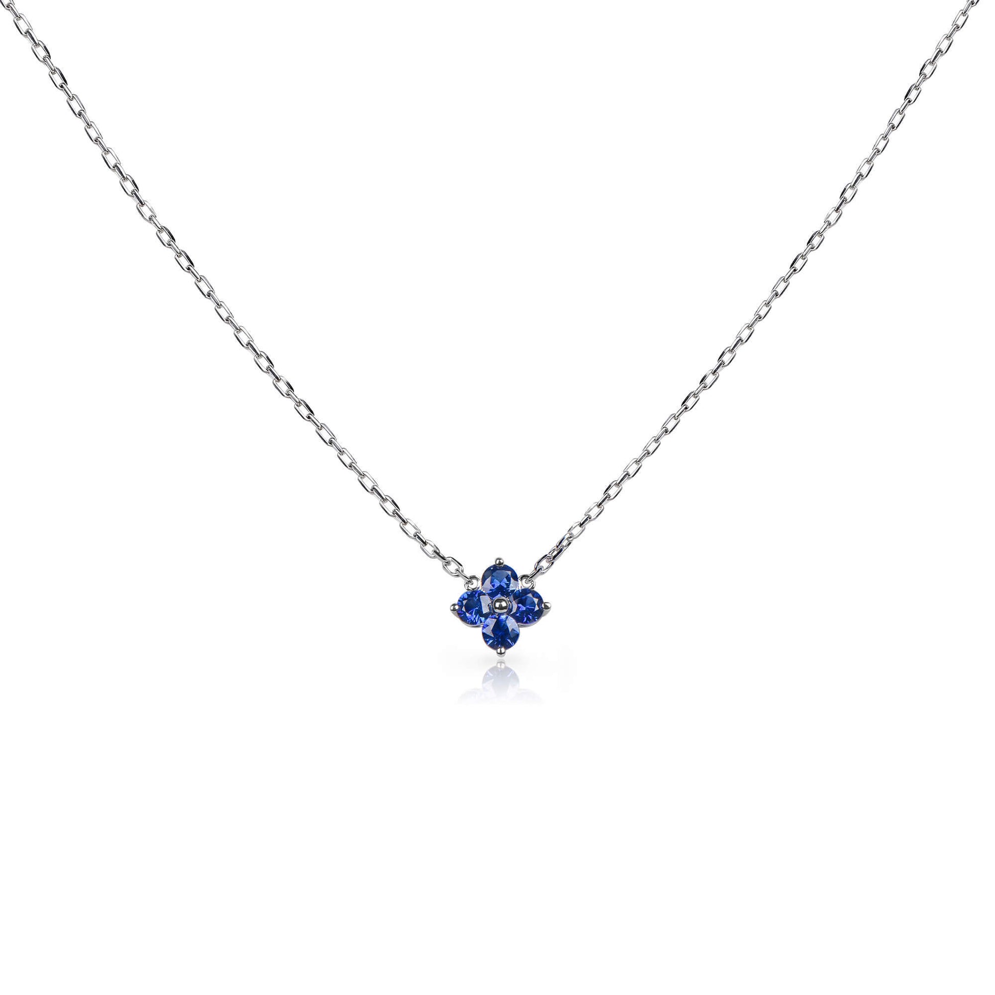Natural 0.52 Ct. TW Sapphire Clover Pendant, 14K White Gold