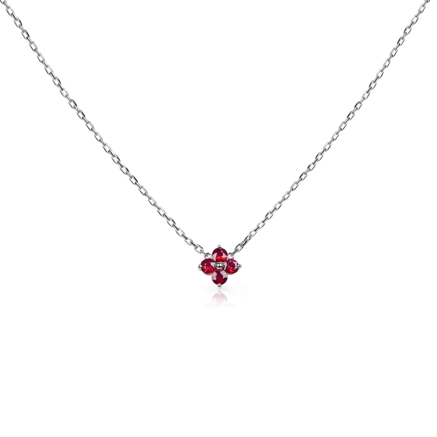 Natural 0.57 Ct. TW Ruby Clover Pendant, 14K White Gold