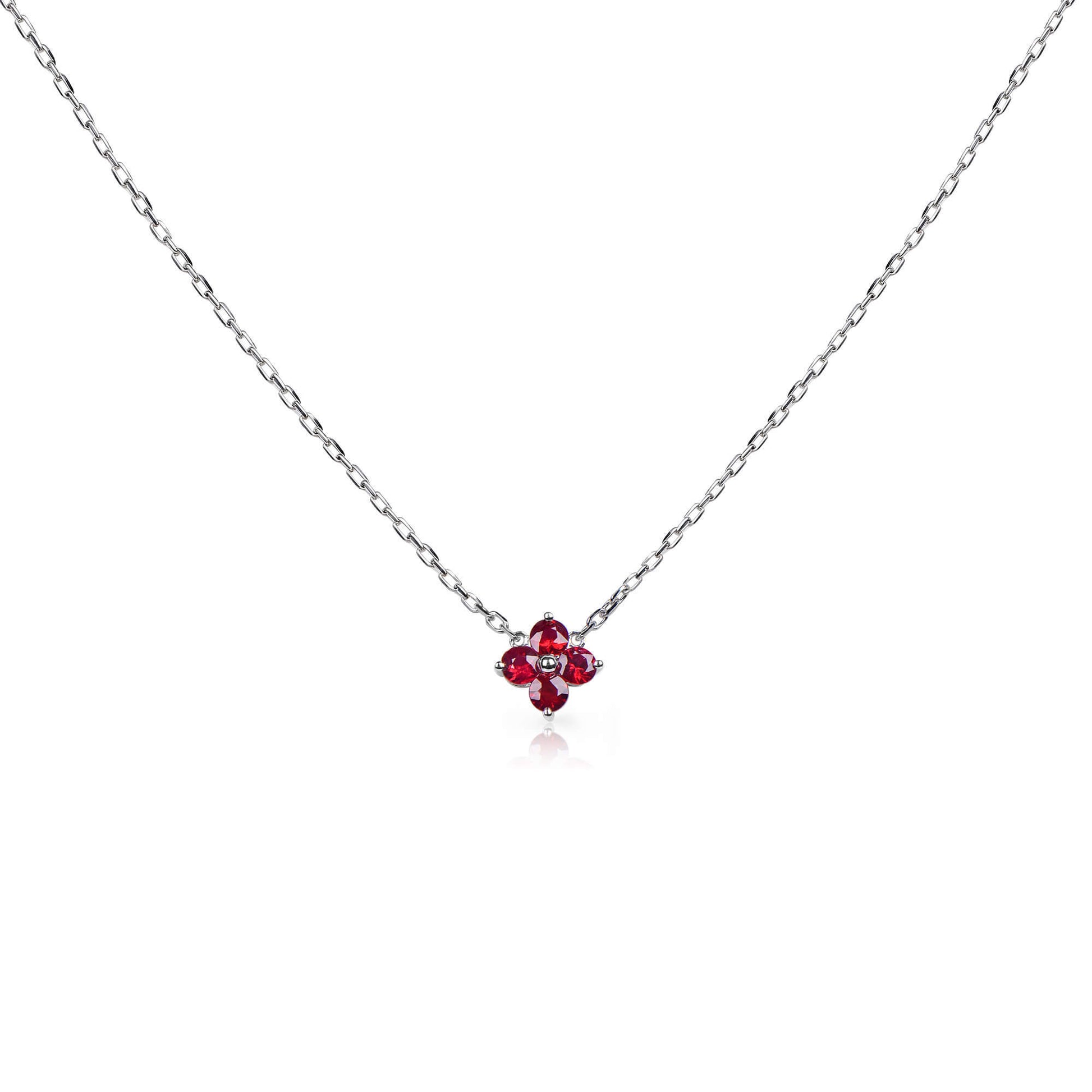 Natural 0.57 Ct. TW Ruby Clover Pendant, 14K White Gold
