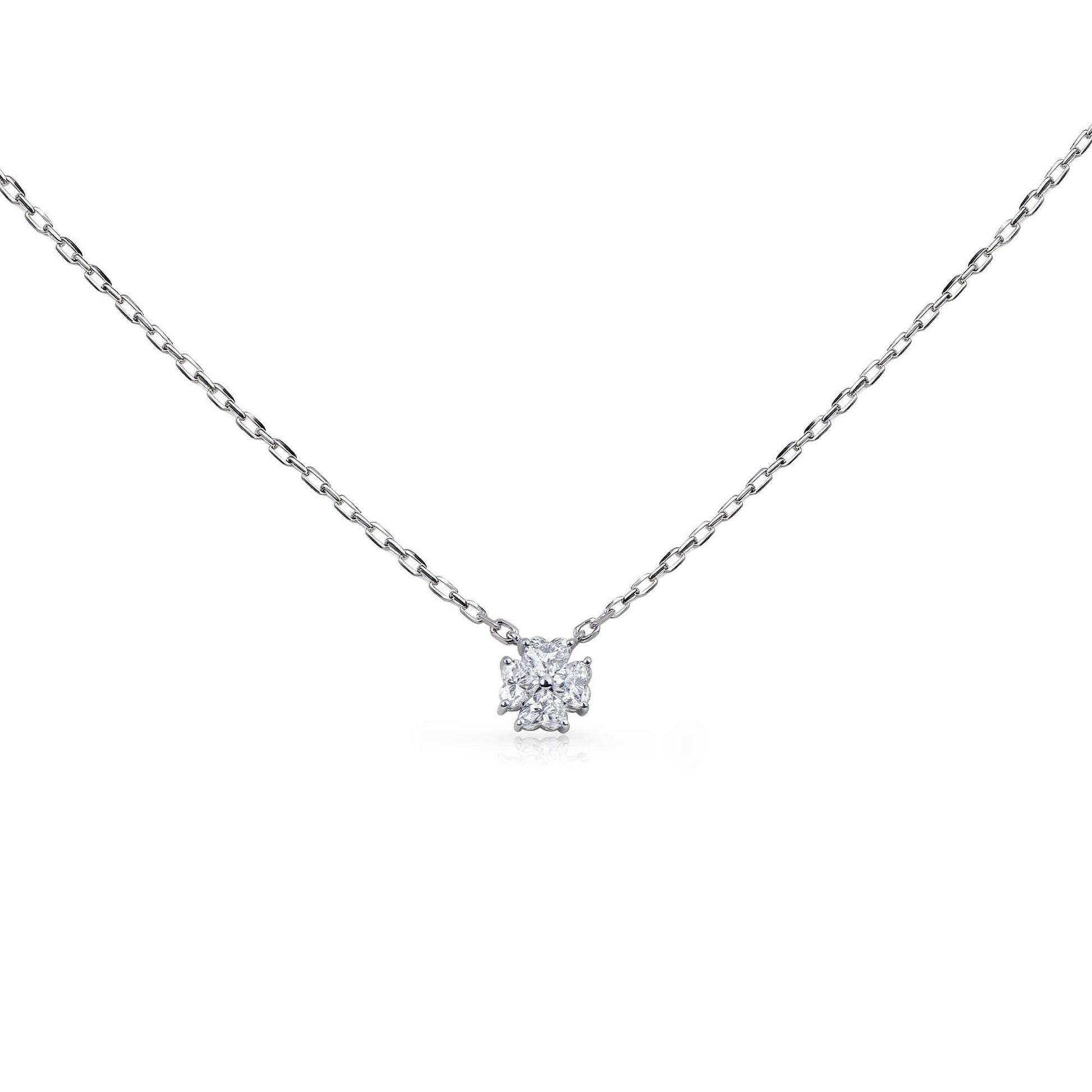 Natural 0.37 Ct. TW Heart-Shaped Diamond Clover Pendant, 14K White Gold