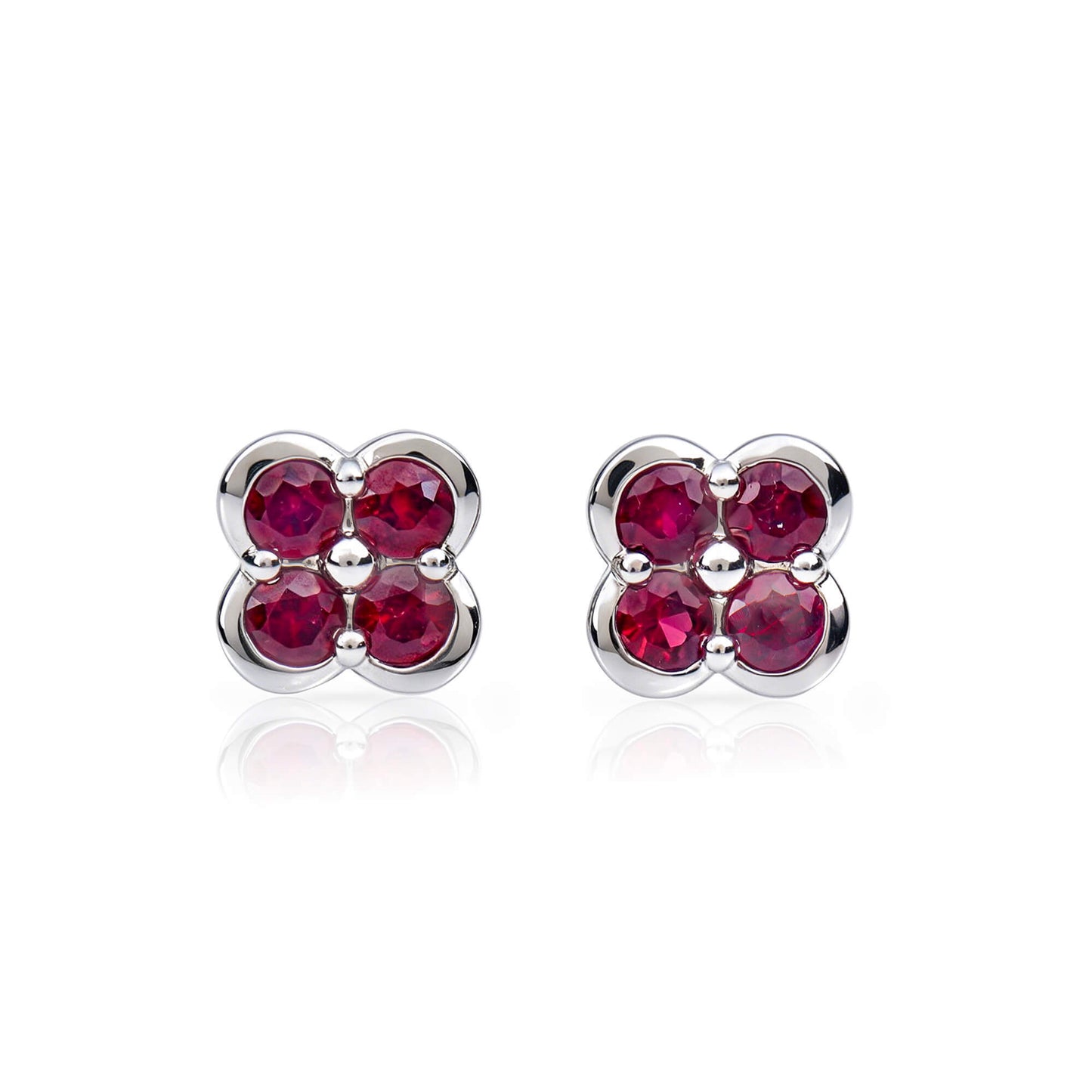 Natural 0.83 Ct. TW Ruby Clover Stud Earrings, 14K White Gold