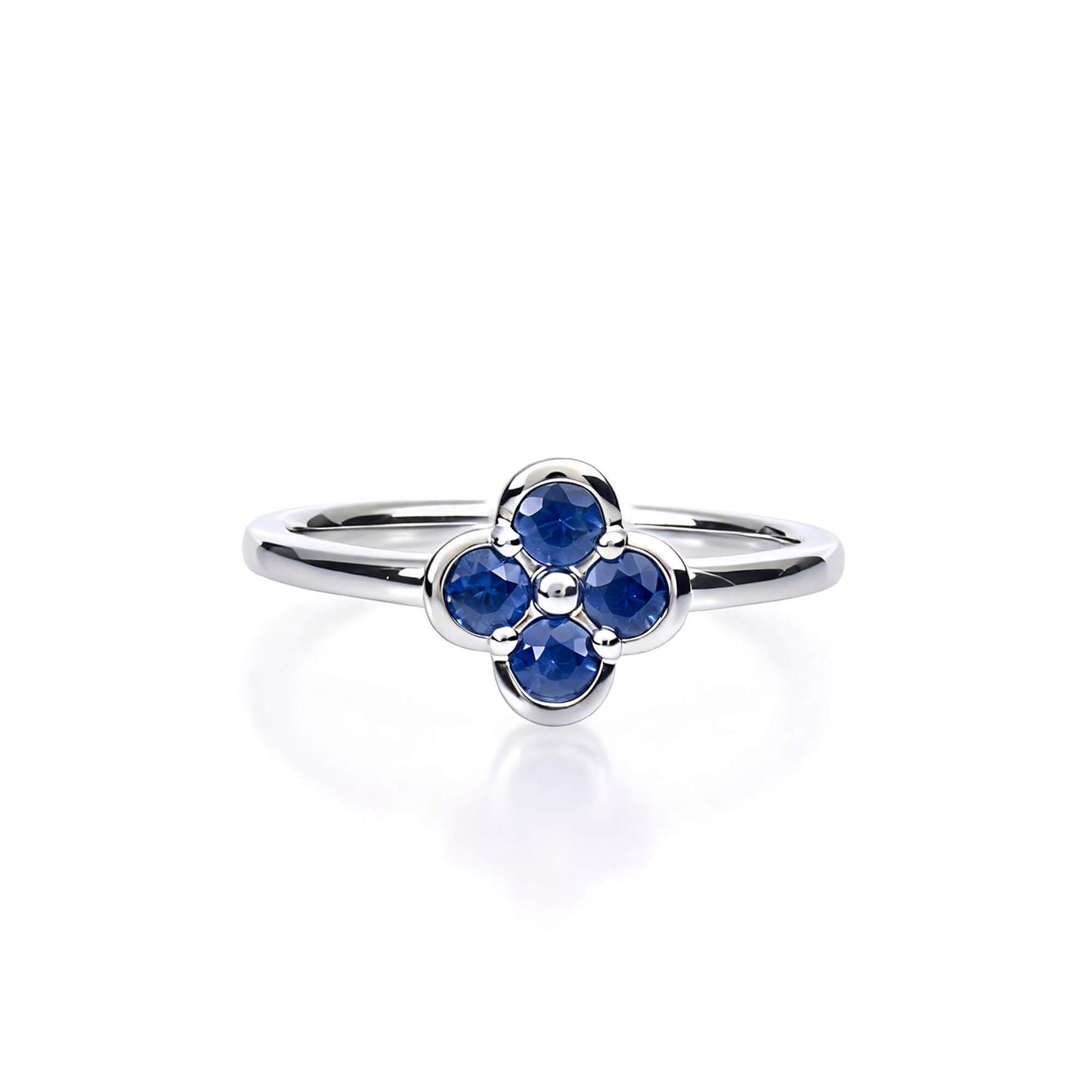 Natural 0.42 Ct. TW Sapphire Clover Ring, 14K White Gold