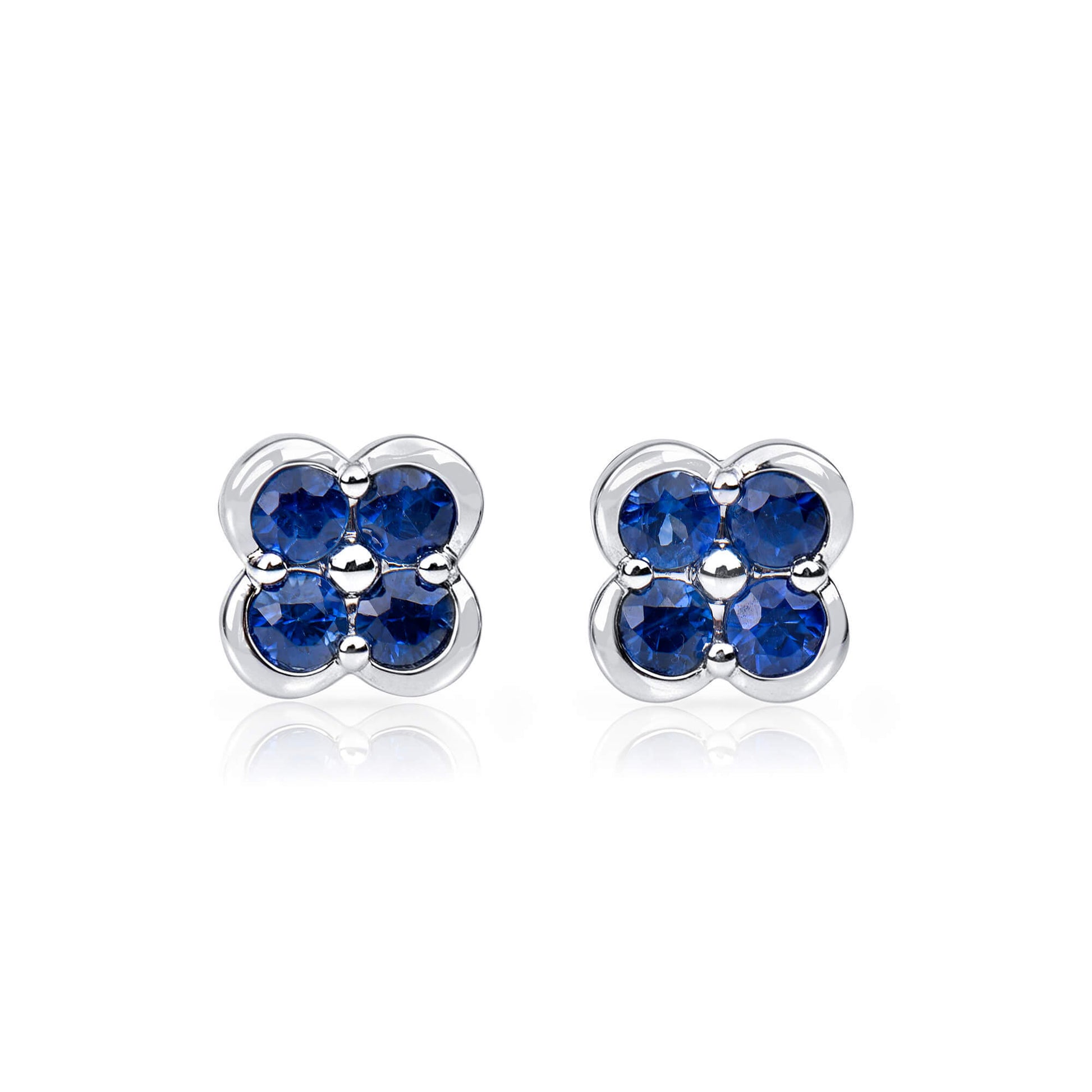 Natural 0.67 Ct. TW Sapphire Clover Stud Earrings, 14K White Gold