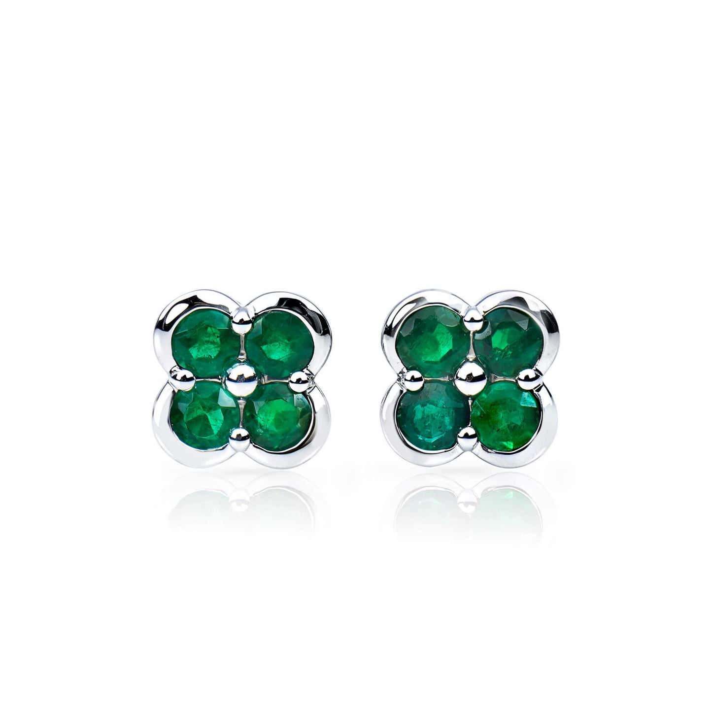 Natural 0.67 Ct. TW Emerald Clover Stud Earrings, 14K White Gold