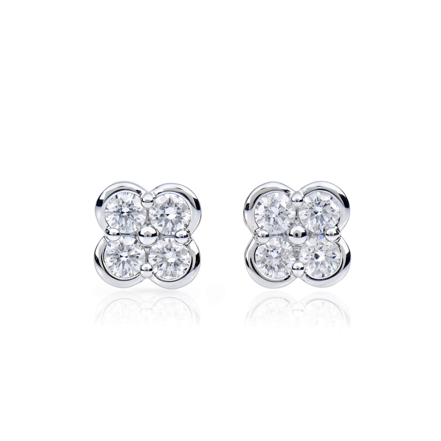 Natural 0.65 Ct. TW Diamond Clover Stud Earrings, 14K White Gold