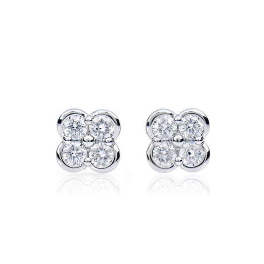 Natural 0.65 Ct. TW Diamond Clover Stud Earrings, 14K White Gold