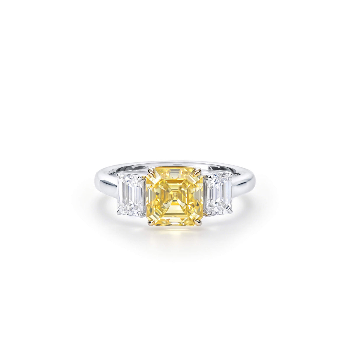 Natural 3.20 Ct. TW Yellow Asscher-Cut Diamond Ring, 18K White & Yellow Gold