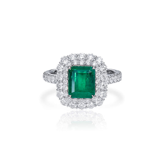 Natural 2.96 Ct. TW Octagonal-Cut Colombian Emerald & Diamond Ring, 18K White Gold