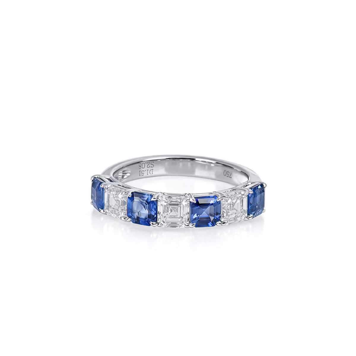 Natural 3.59 Ct. TW Asscher-Cut Sapphire & Diamond Ring, 18K White Gold