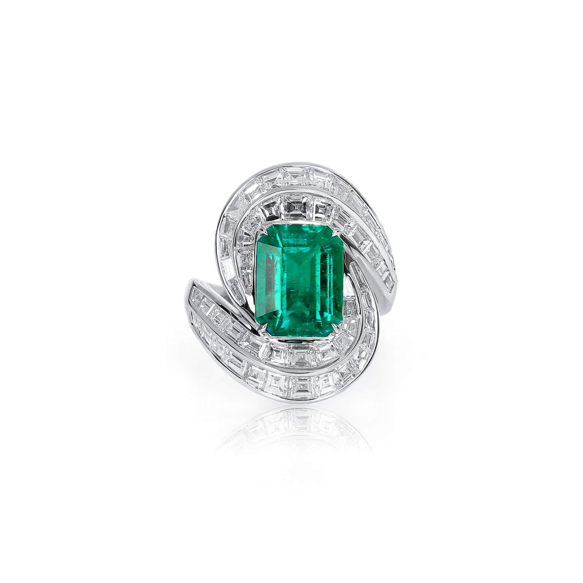 Natural 6.57 Ct. TW Asscher-Cut Colombian Emerald & Diamond Ring, 18K White Gold