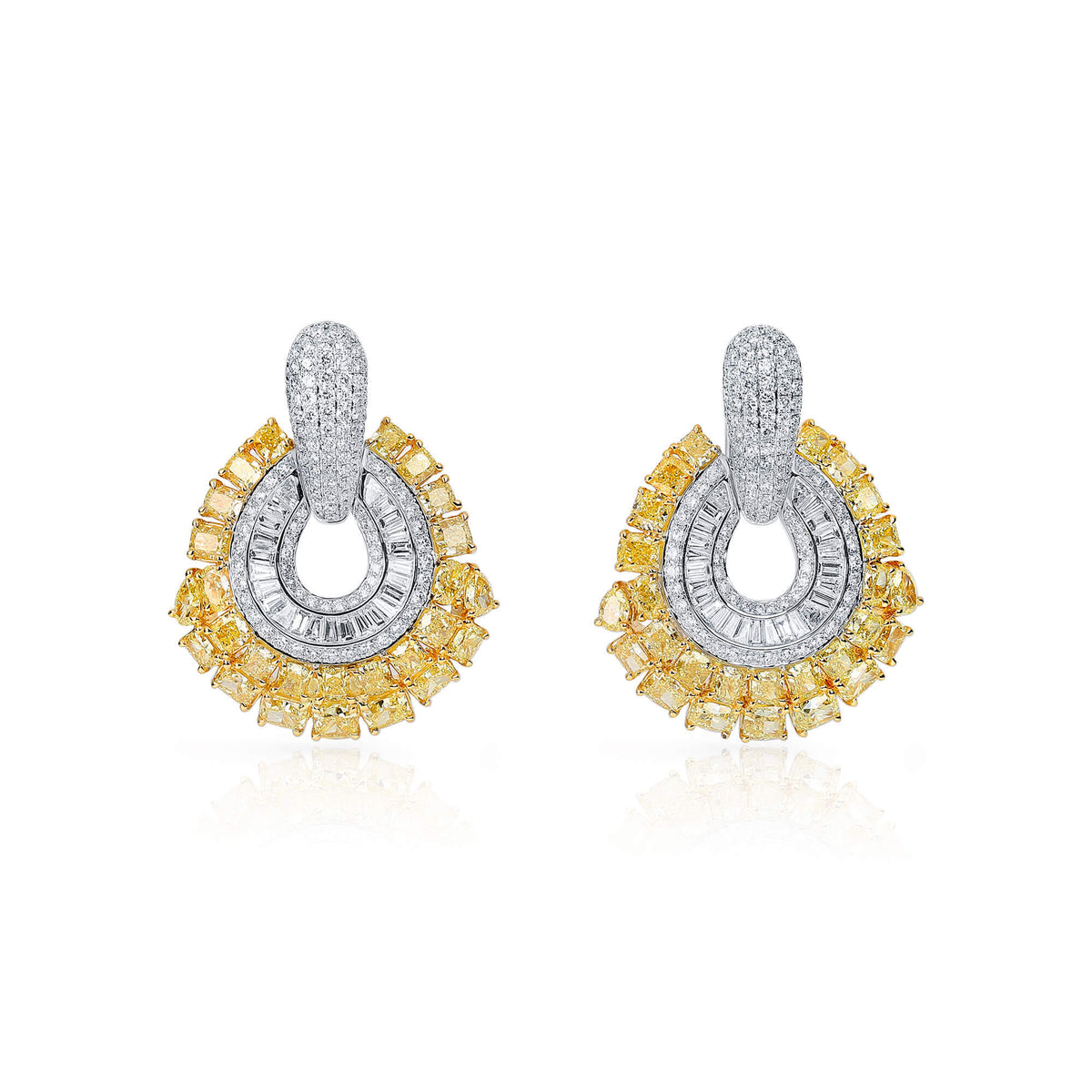 Natural 12.20 Ct. TW Fancy Yellow & White Diamond Earrings, 18K White & Yellow Gold