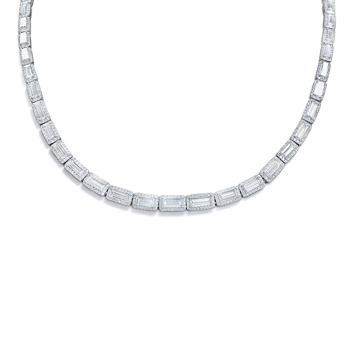 Natural 11.26 Ct. TW Baguette-Cut Diamond Necklace, 18K White Gold
