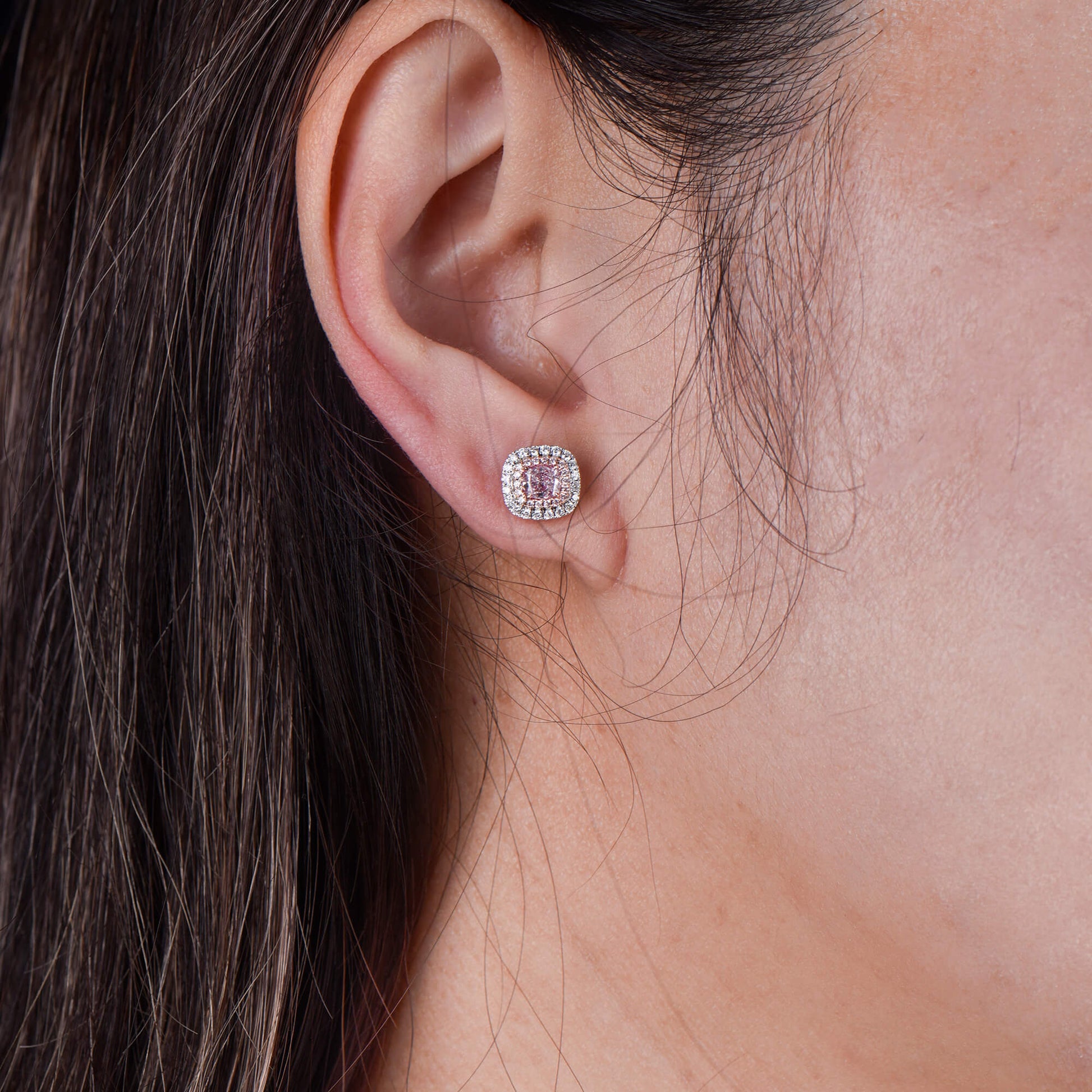 Very Light Pink Diamond Earrings, 0.99 Ct. TW, Cushion shape, GIA Certified