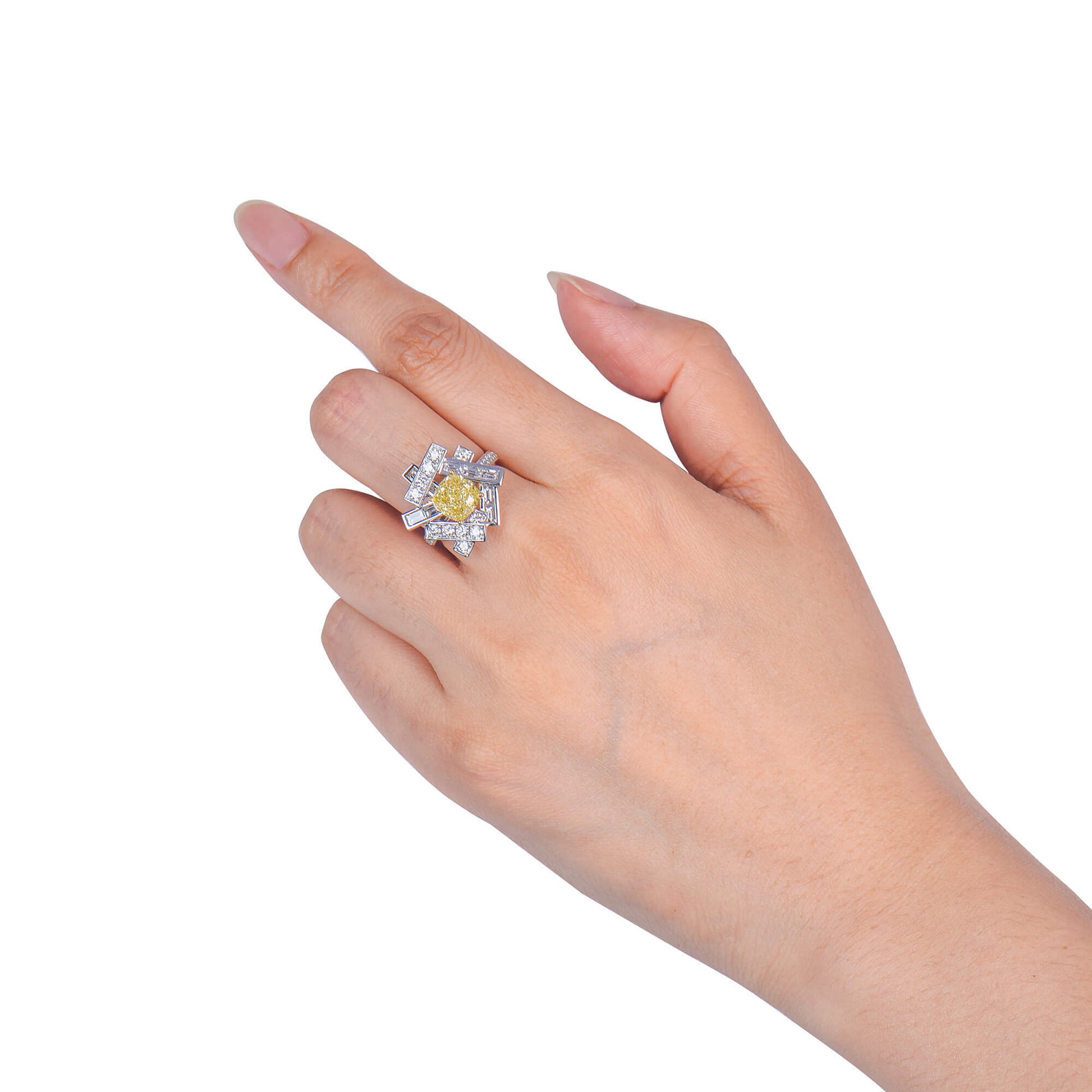 Fancy Yellow Diamond Ring, 4.93 Ct. TW, Cushion shape, GIA Certified