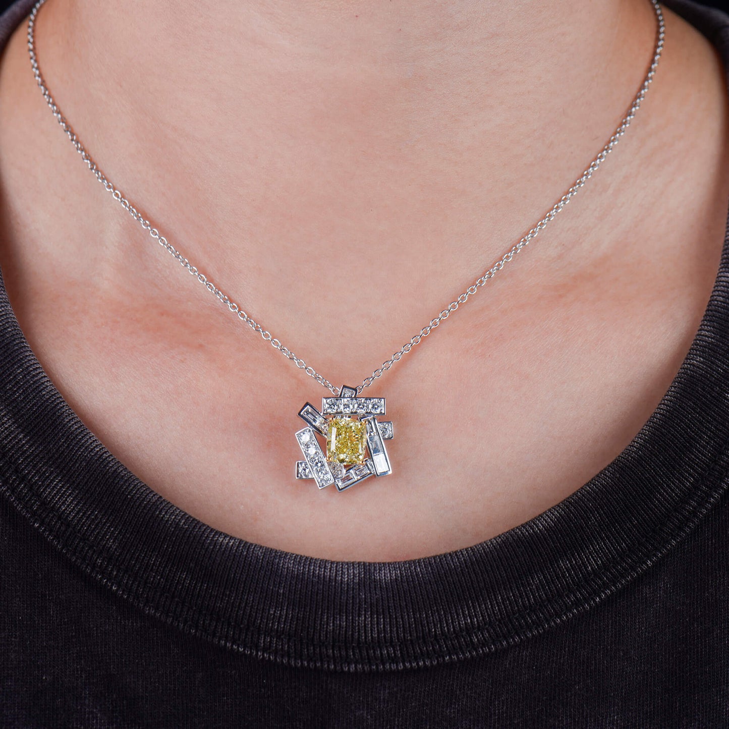 Fancy Yellow Diamond Pendant, 4.55 Ct. TW, Cushion shape, GIA Certified
