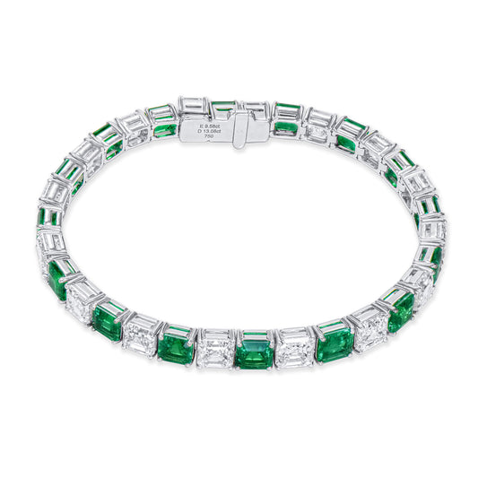 Natural Colombian Emerald And Diamond Bracelet, 18K White Gold, 22.66 Ct. TW