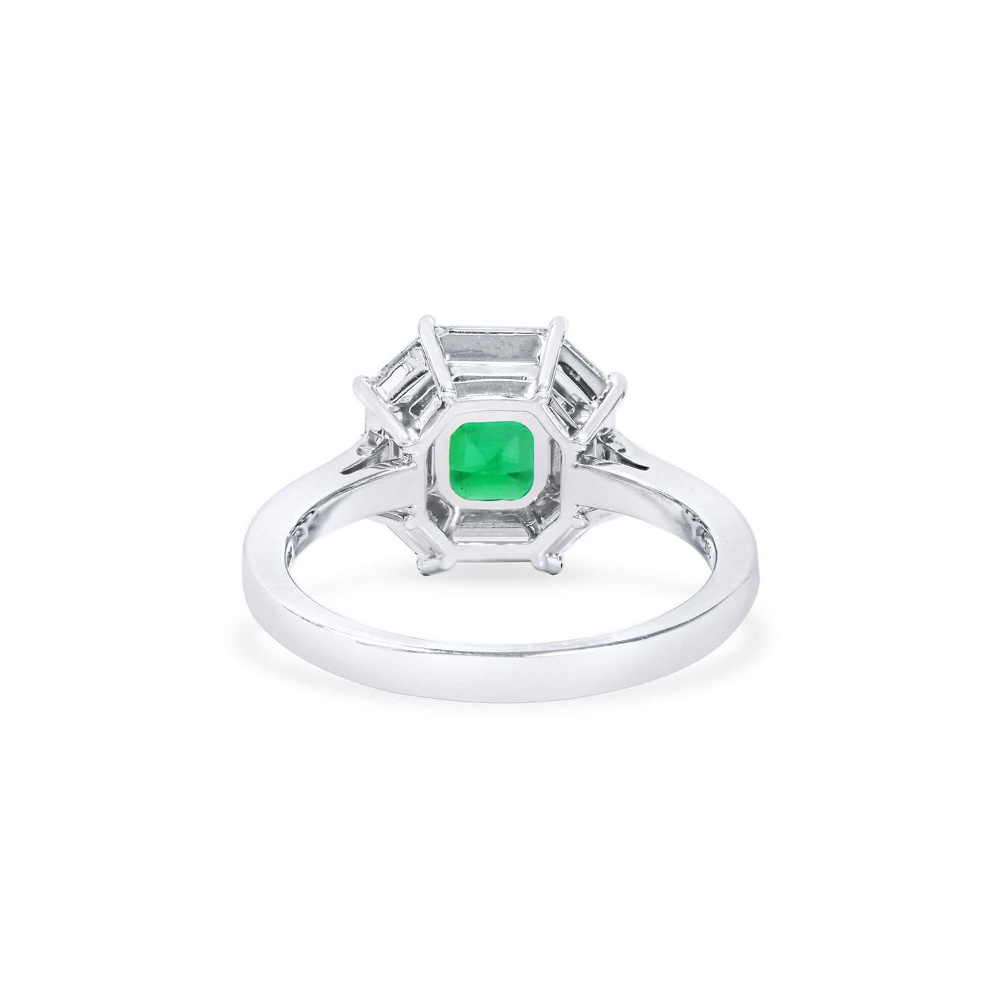 Natural Green Colombian Emerald & Diamond Halo Ring, 18K White Gold, Asscher Shape, 2.92 Ct. TW