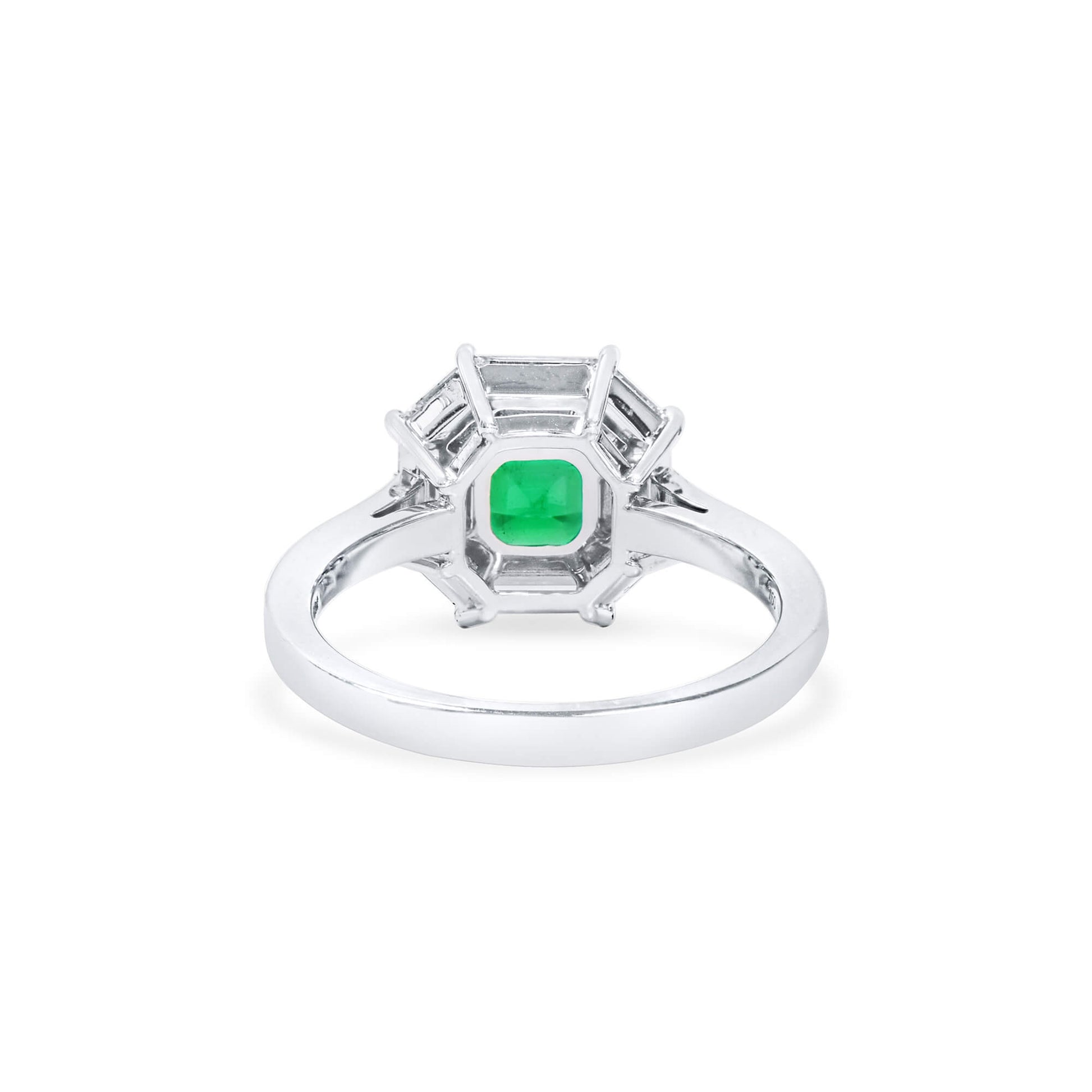 Natural Green Colombian Emerald & Diamond Halo Ring, 18K White Gold, Asscher Shape, 2.92 Ct. TW