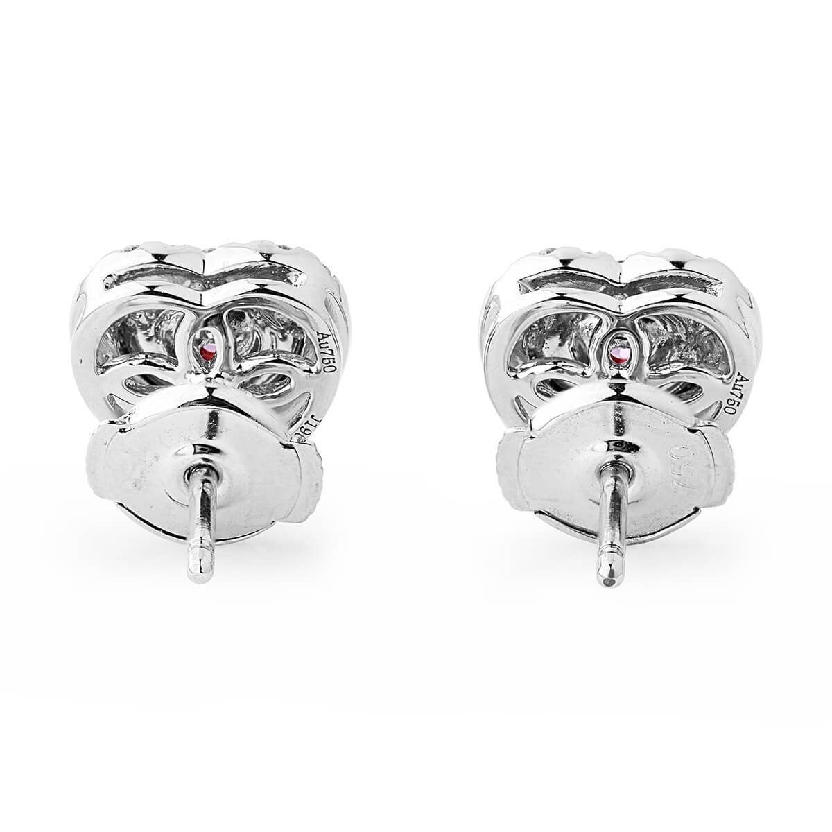 Natural Pink & White Diamond Stud Earrings, 18K White Gold, Heart Shape, 0.60 Ct. TW