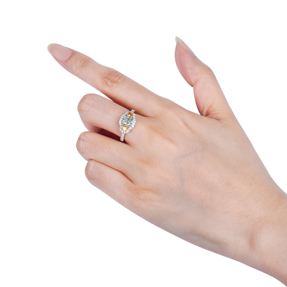 Natural Very Light Green Diamond Ring, 18K White Gold, Radiant Shape, 2.05 Ct. TW