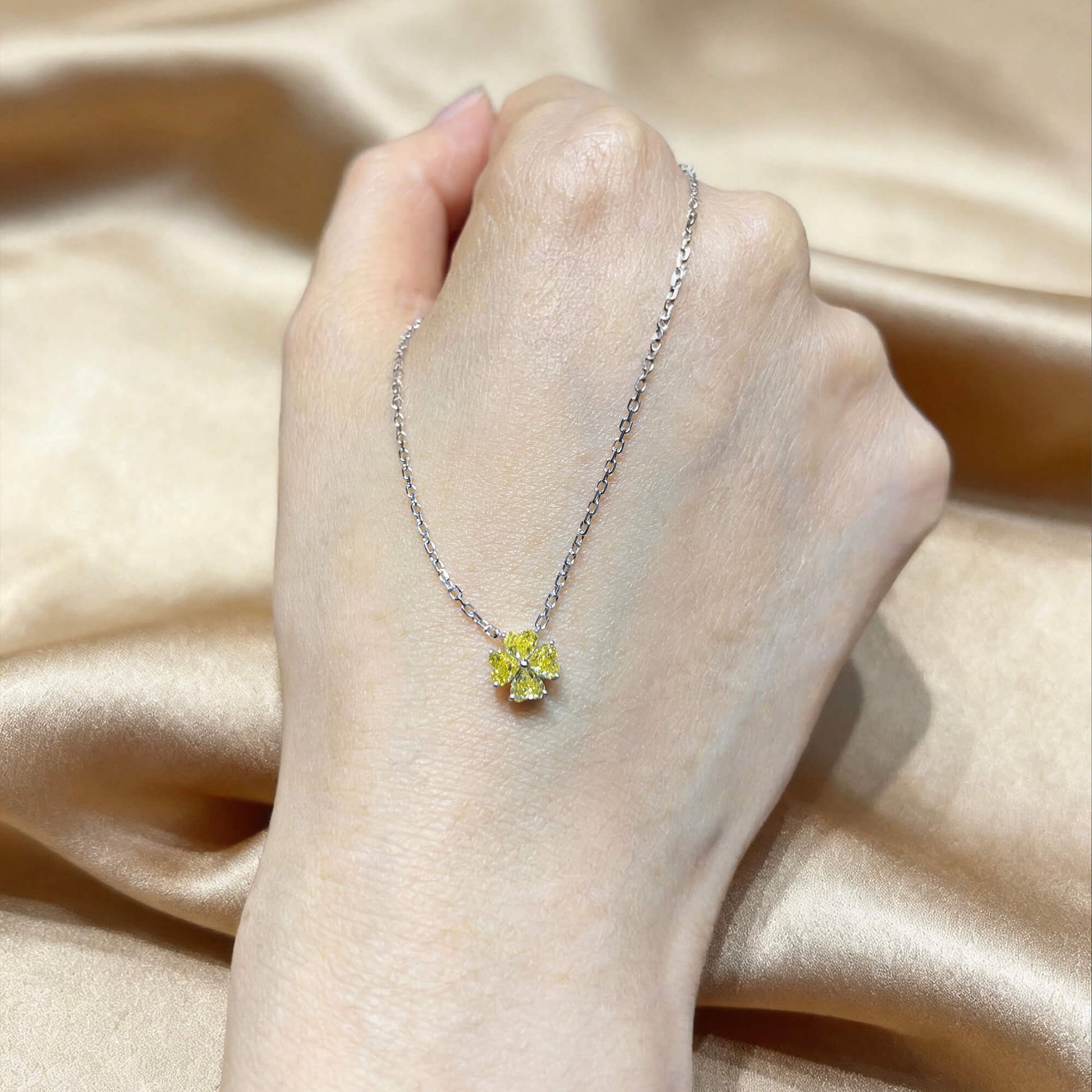 Natural 0.83 Ct. TW Fancy Intense Yellow Heart-Shaped Diamond Clover Pendant, 14K White Gold