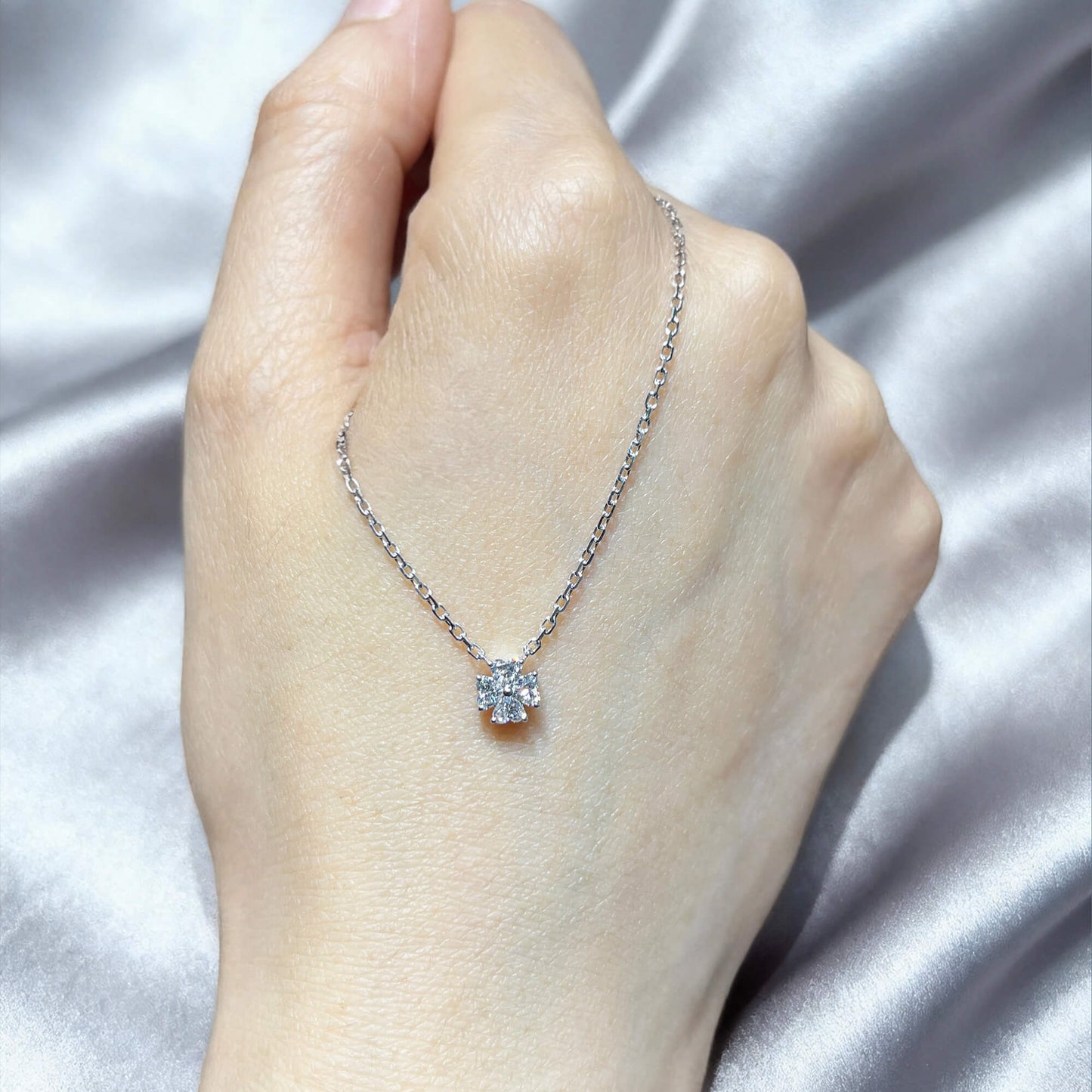 Natural 0.37 Ct. TW Heart-Shaped Diamond Clover Pendant, 14K White Gold