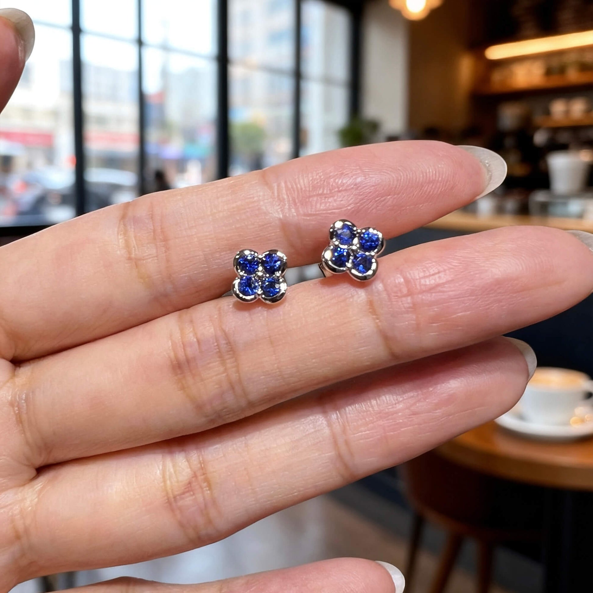 Natural 0.67 Ct. TW Sapphire Clover Stud Earrings, 14K White Gold
