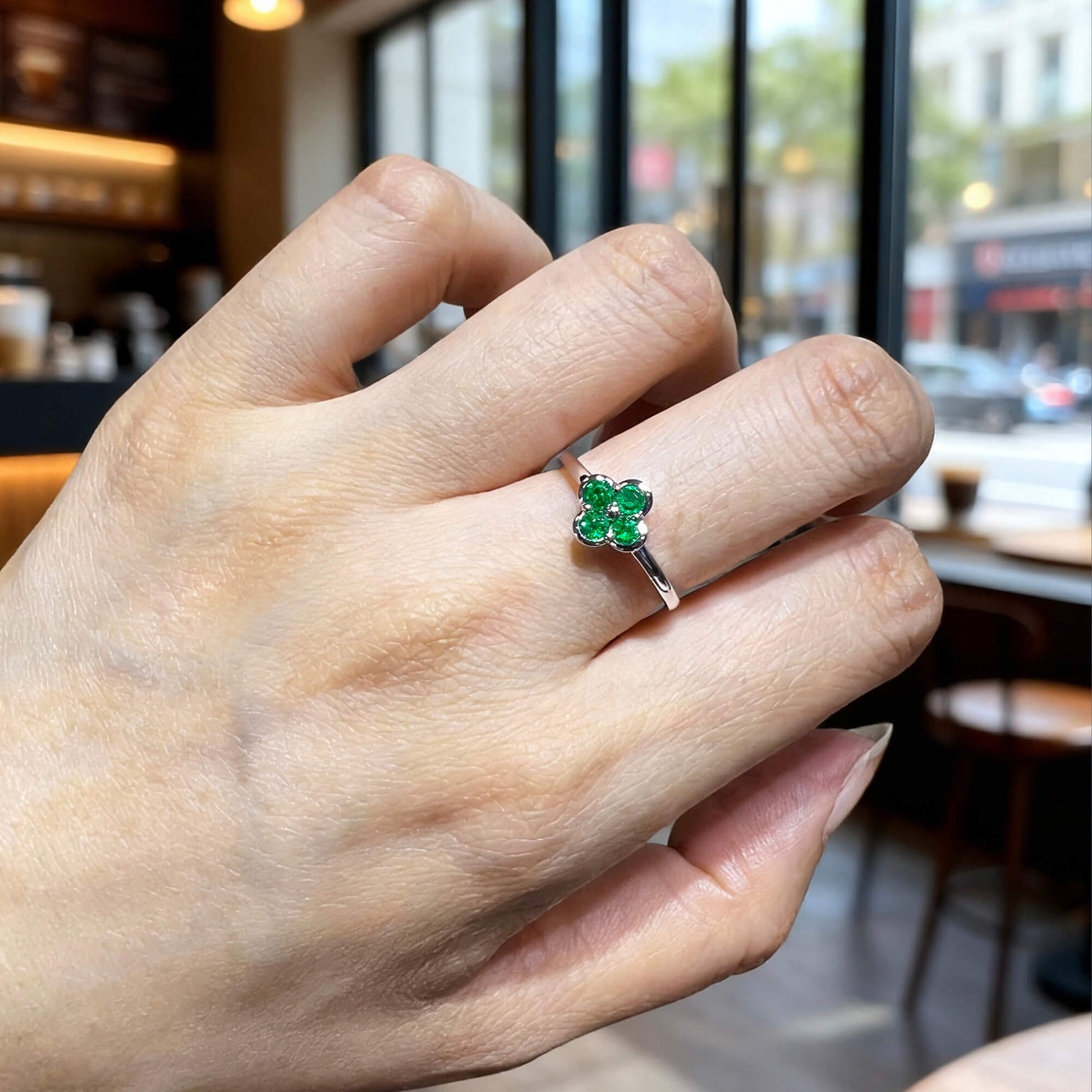 Natural 0.36 Ct. TW Emerald Clover Ring, 14K White Gold