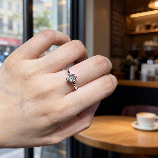 Natural 0.33 Ct. TW Diamond Clover Ring, 14K White Gold