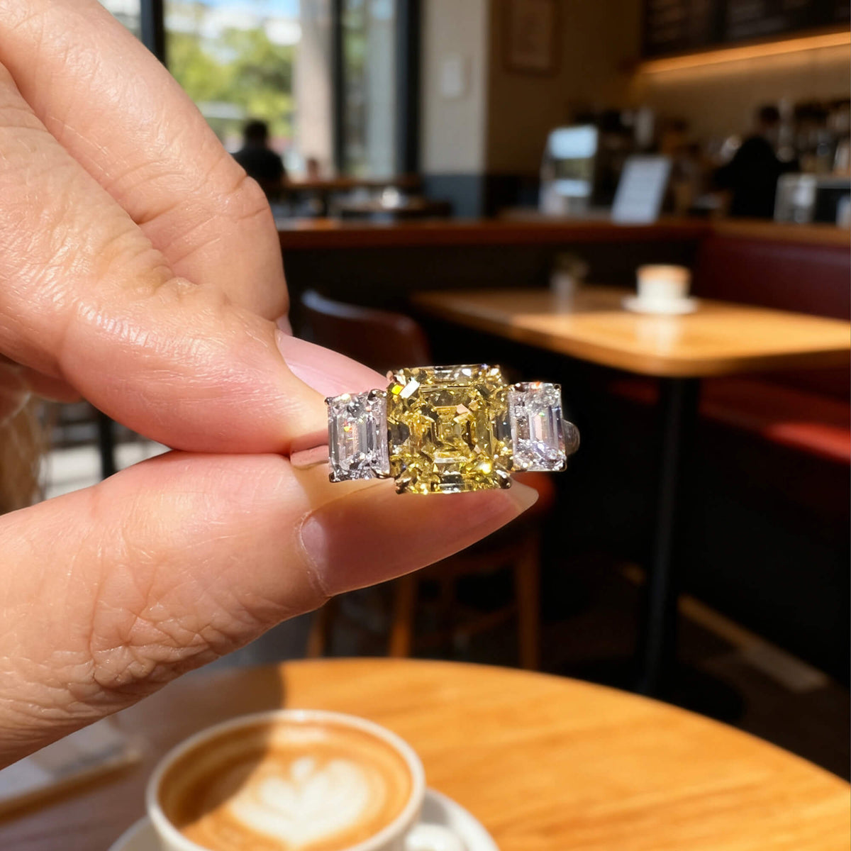 Natural 3.20 Ct. TW Yellow Asscher-Cut Diamond Ring, 18K White & Yellow Gold