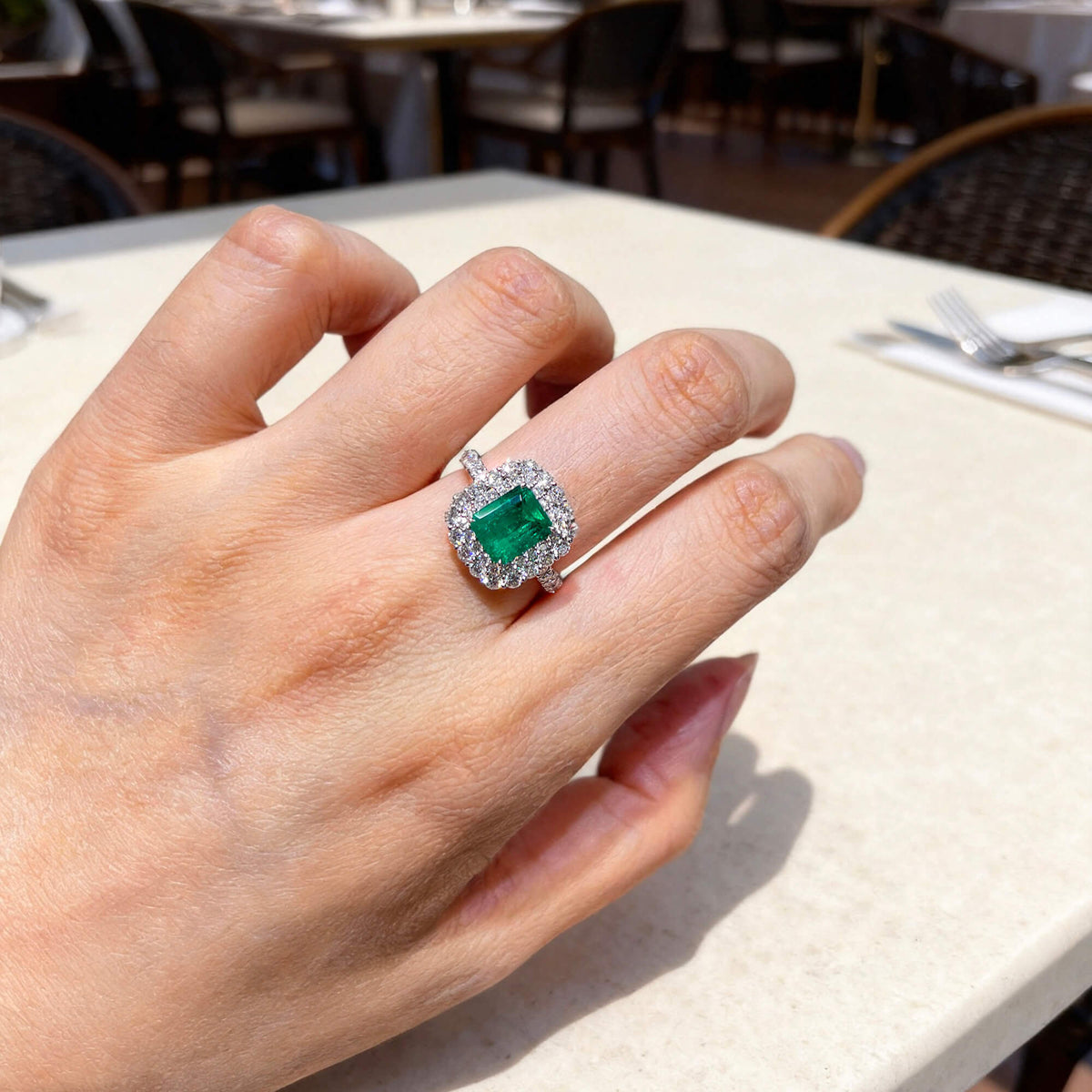 Natural 2.96 Ct. TW Octagonal-Cut Colombian Emerald & Diamond Ring, 18K White Gold