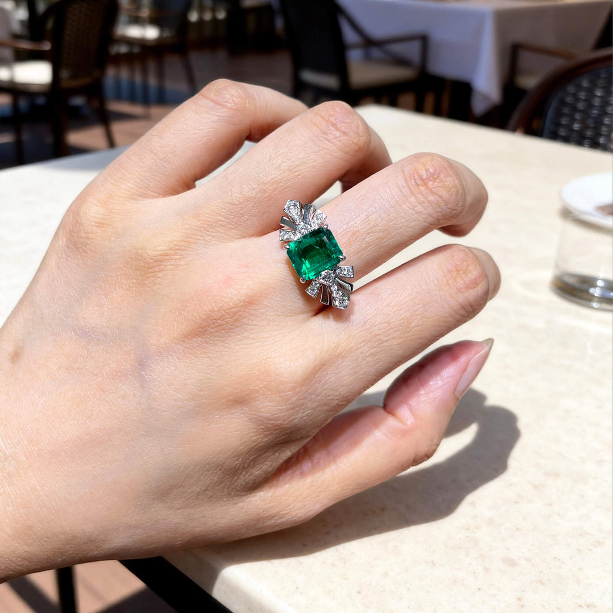 Natural 3.44 Ct. TW Asscher-Cut Colombian Emerald & Diamond Ring, 18K White Gold
