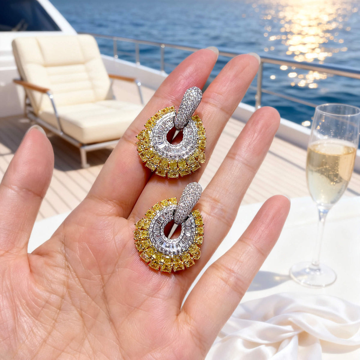 Natural 12.20 Ct. TW Fancy Yellow & White Diamond Earrings, 18K White & Yellow Gold