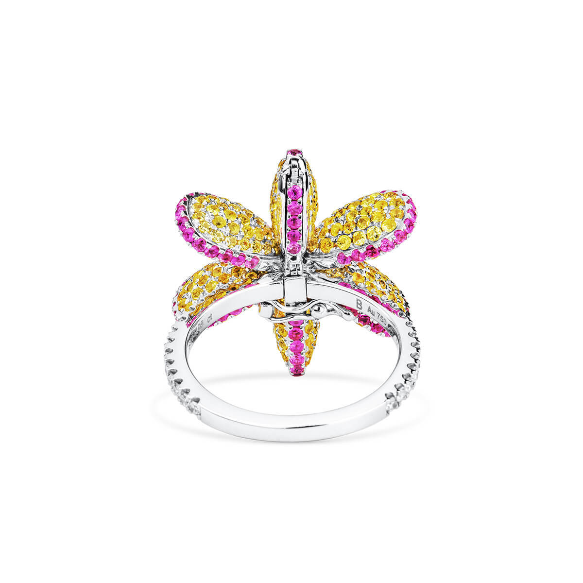 Natural 3.71 Ct. TW Pink & Yellow Sapphire Flower Ring, 18K White Gold
